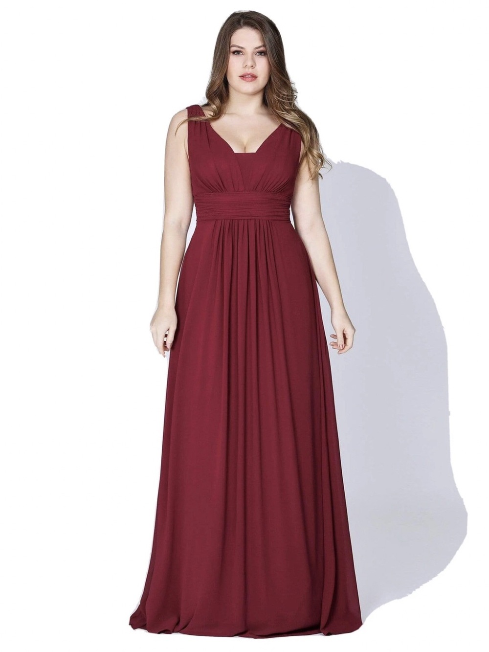 Azazie Burgundy Sleeveless V-Neck Plus-Size A-Line Gown